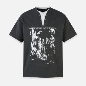 Concert Outfit Retro Faux Two-Piece Print T-Shirt