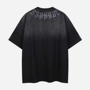Concert Outfit Retro Gradient Letter Printed Washed Oversize T-Shirt