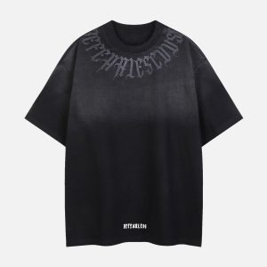Concert Outfit Retro Gradient Letter Printed Washed Oversize T-Shirt