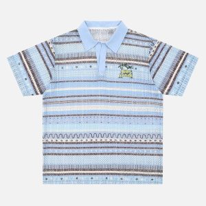 Concert Outfit Retro Gradient Striped Hollow POLO Shirt