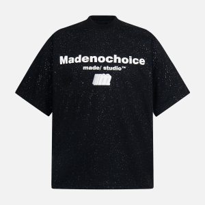 Concert Outfit Retro Heavy Starry Sky Print Font Design Short-Sleeved T-Shirt