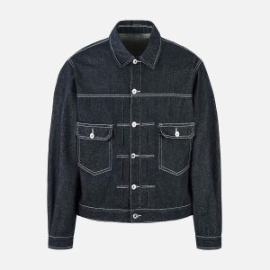 Concert Outfit Retro Heavy Washed Contrast Color Denim Jacket