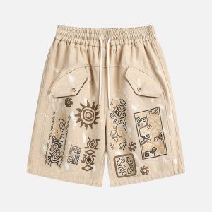 Concert Outfit Retro Hieroglyphic Pattern Hip-Hop Shorts