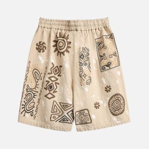 Concert Outfit Retro Hieroglyphic Pattern Hip-Hop Shorts