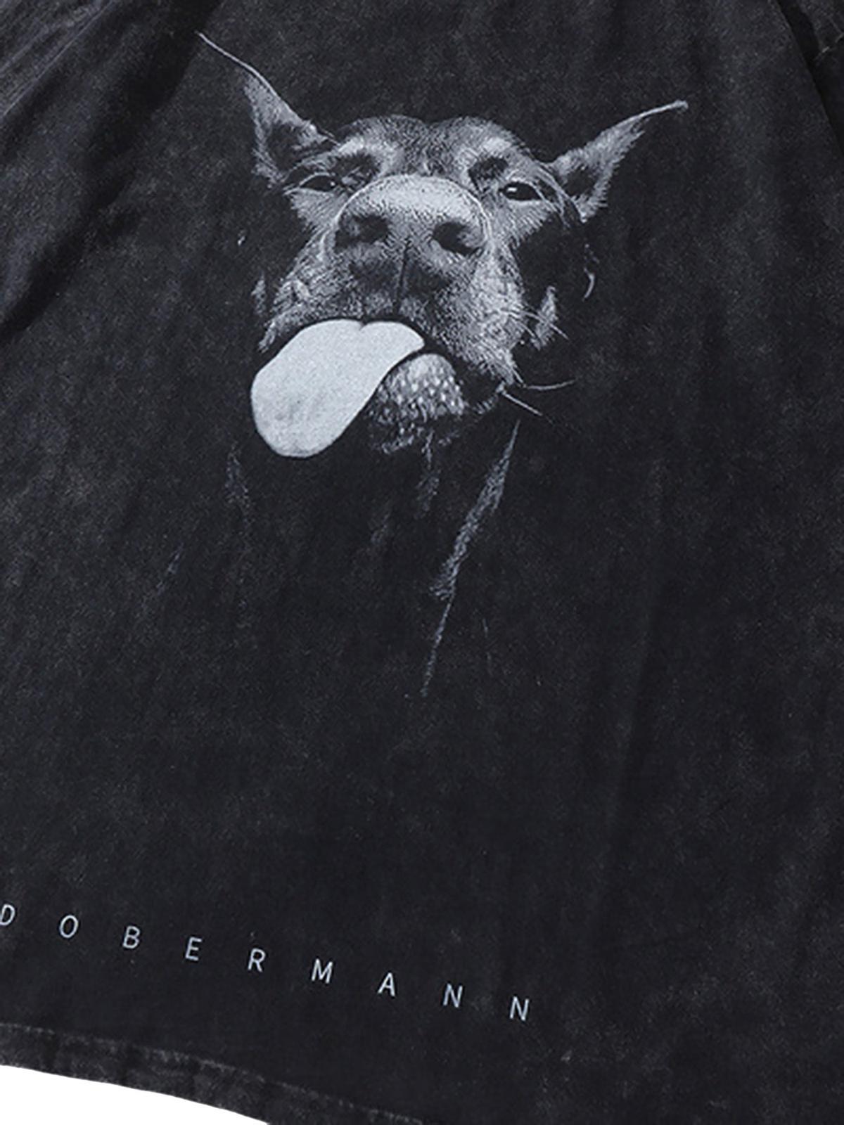 Concert Outfit Retro Hip-Hop Doberman Print T-Shirt Concert Outfit Retro Hip-Hop Doberman Print T-Shirt