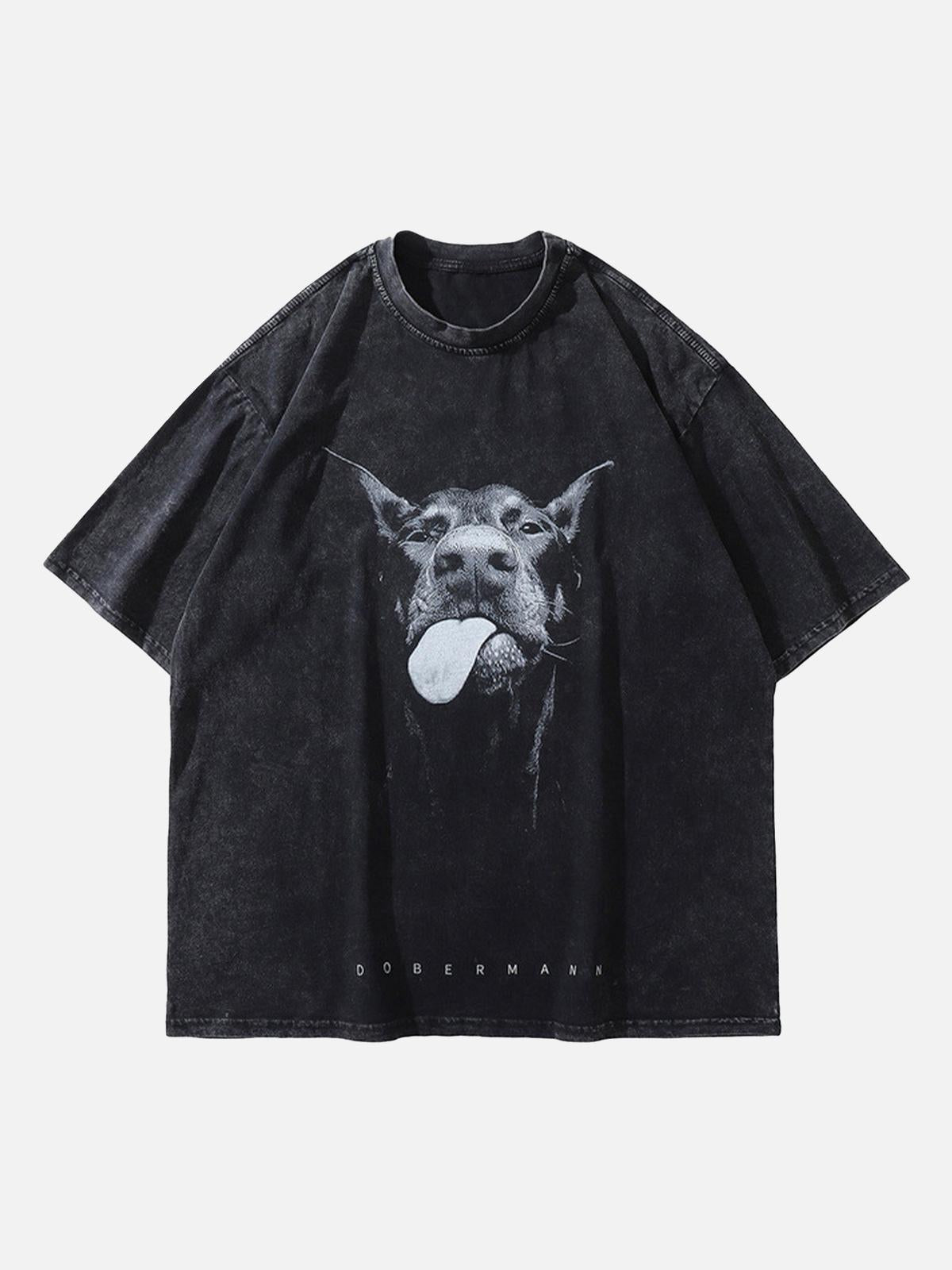 Concert Outfit Retro Hip-Hop Doberman Print T-Shirt Concert Outfit Retro Hip-Hop Doberman Print T-Shirt