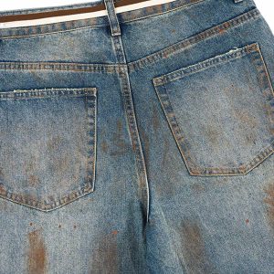 Concert Outfit Retro Ink-Splashed Ripped Jeans