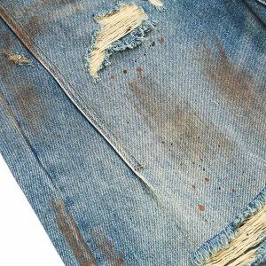 Concert Outfit Retro Ink-Splashed Ripped Jeans
