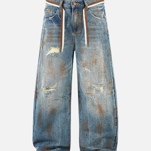 Concert Outfit Retro Ink-Splashed Ripped Jeans