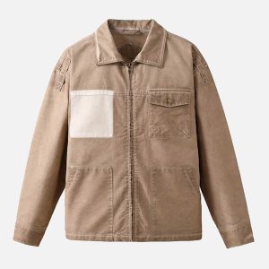 Concert Outfit Retro Lapel  Zip Up Work Jacket