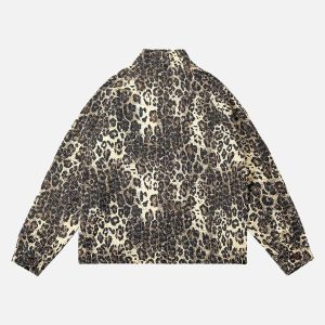 Concert Outfit Retro Leopard Printed Denim Jacket