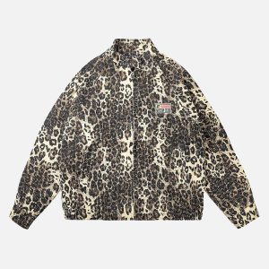 Concert Outfit Retro Leopard Printed Denim Jacket