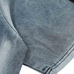 Concert Outfit Retro Letter Embroidery Contrast Denim T-Shirt