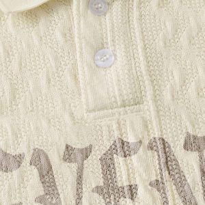 Concert Outfit Retro Letter Print Lapel Short Sleeve Polo Shirt