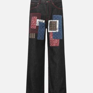 Concert Outfit Retro Patchwork Baggy Jeans