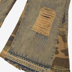 Concert Outfit Retro Patchwork Camouflage Flared Jeans
