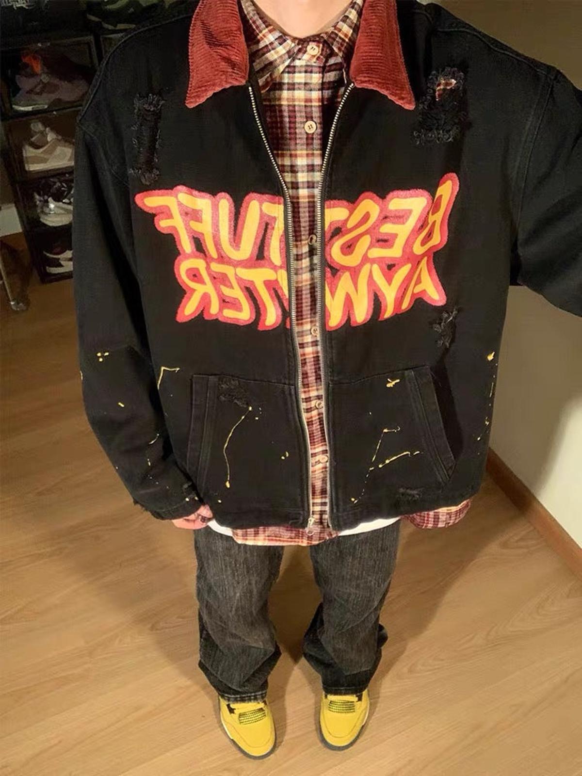 Concert Outfit Retro Patchwork Letter Denim Jacket Concert Outfit Retro Patchwork Letter Denim Jacket