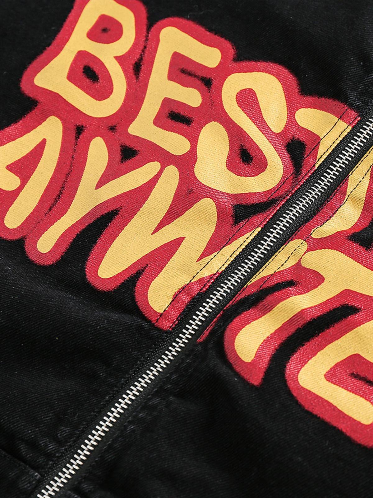 Concert Outfit Retro Patchwork Letter Denim Jacket Concert Outfit Retro Patchwork Letter Denim Jacket