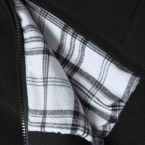 Concert Outfit Retro Plaid Lining Zip Up Hooded Sweatshirt