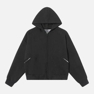 Concert Outfit Retro Plaid Lining Zip Up Hooded Sweatshirt