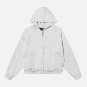 Concert Outfit Retro Plaid Lining Zip Up Hooded Sweatshirt