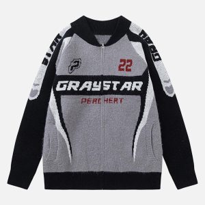 Concert Outfit Retro Racing Bomber Sweater Jacket