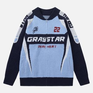 Concert Outfit Retro Racing Bomber Sweater Jacket