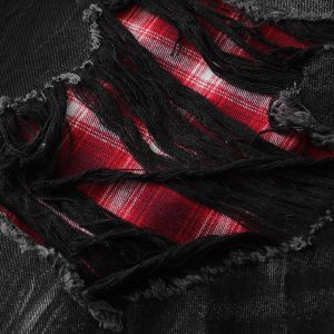 Concert Outfit Retro Ripped Contrast Plaid Denim Shorts