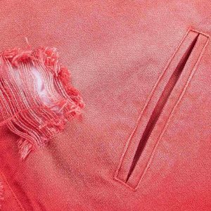 Concert Outfit Retro Ripped Washed Contrast Color Work Jacket