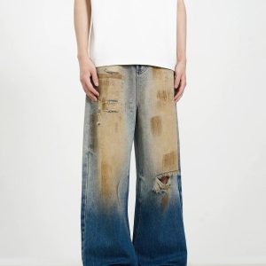 Concert Outfit Retro Ripped Washed Patina Street Hip-Hop Jeans