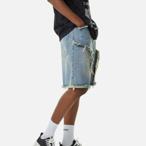 Concert Outfit Retro Stitching Diamonds Embroidery Shorts