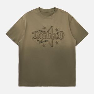 Concert Outfit Retro Street Gradient Star Embroidery Rap T-Shirt