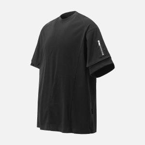 Concert Outfit Retro Washed Deconstruction Functional Pocket T-Shirt