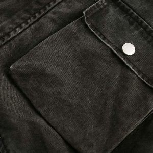 Concert Outfit Retro Washed Distressed Multi-Pocket Work Jacket