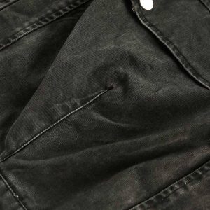 Concert Outfit Retro Washed Distressed Multi-Pocket Work Jacket