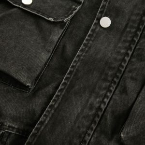 Concert Outfit Retro Washed Distressed Multi-Pocket Work Jacket