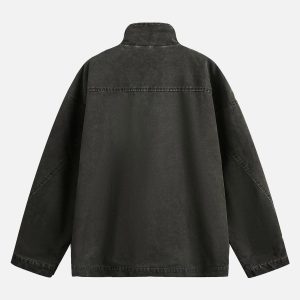 Concert Outfit Retro Washed Distressed Multi-Pocket Work Jacket