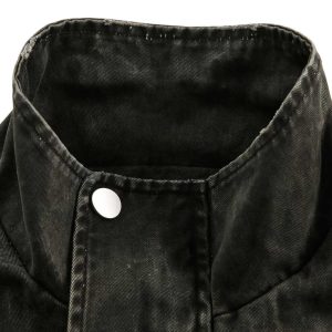 Concert Outfit Retro Washed Distressed Multi-Pocket Work Jacket