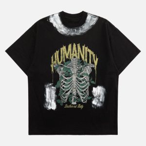 Concert Outfit Retro Washed Graffiti Skull T-Shirt