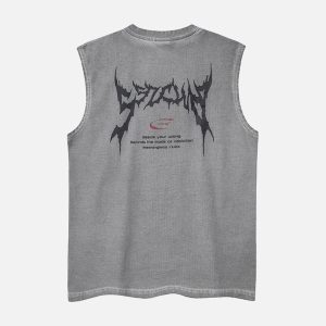 Concert Outfit Retro Washed Letter Print Vest