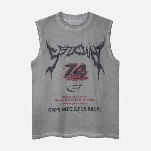 Concert Outfit Retro Washed Letter Print Vest