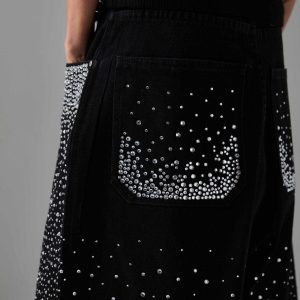 Concert Outfit Retro Washed Rhinestone Raw Edge Denim Shorts