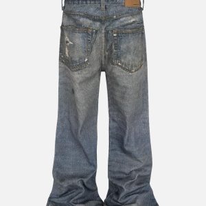 Concert Outfit Retro Washed Ripped Flare Jeans