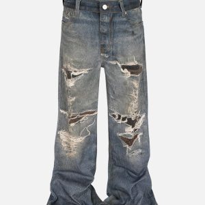 Concert Outfit Retro Washed Ripped Flare Jeans