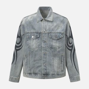 Concert Outfit Retro Washed Totem Denim Jacket