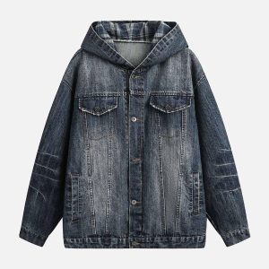 Concert Outfit Retro Washed Workwear Denim Hooded Jacket