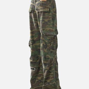 Concert Outfit Ripped Camouflage Flared Cargo Pants