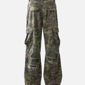 Concert Outfit Ripped Camouflage Flared Cargo Pants