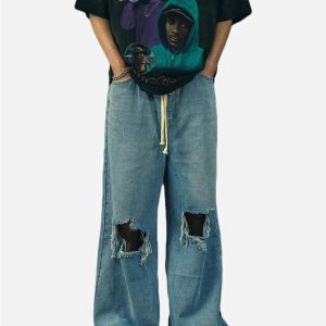 Concert Outfit Ripped Denim Wide Leg Pants