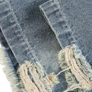 Concert Outfit Ripped Embroidered Floral Denim Shirt